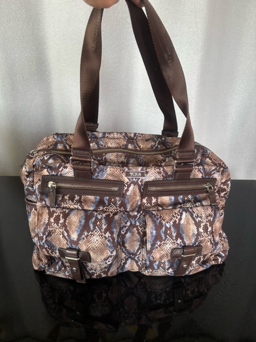 Tumi Weekender Snakeskin pattern duffle tote Travel carry on-multi compartment